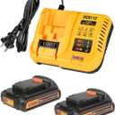 2Pack 3.0Ah 20V Battery with Charger Replacemen for Dewalt 20V Battery DCB202 DCB203 DCB204 DCB205 DCB206 DCD/DCF/DCG Series Tools