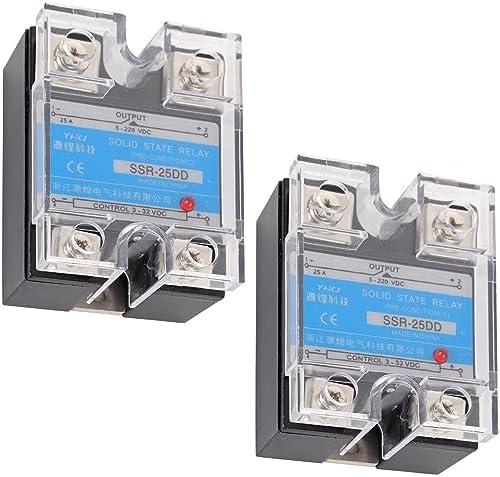 BlueStars Pack of 2 SSR-25DD Solid State Relay DC 3–32V Input, DC 5–200V Output, 25A Single Phase