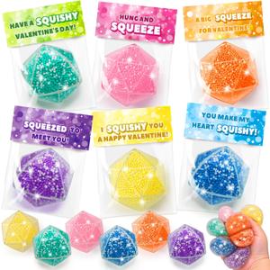 Valentines Day Cards for Kids School, 24 Pack Squeeze Stress Ball with Greeting Cards, Valentine Day Party Favors for Boys Girls, Ideal Exchange Cards for Classroom