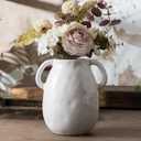 White Ceramic Vase with 2 Handles, Modern Farmhouse Decorative, Rustic Terracotta Vase for Home Decor, Table, Wedding, Living Room, Shelf Decor, 7 Inch