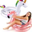 2 Pack Inflatable Unicorn Flamingo Pool Floats for Kids, Toddler Pool Float Fun Swimming Toys Party Decorations Pool Float for Kids Boys Girls,Summer Beach Water Toys
