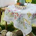 ARTABLE Square Spring Summer Tablecloth Printed Flower Vintage Floral Tablecloth for Easter Picnic Outdoor Home Holiday Long Dining Kitchen (Yellow and Pink Flowers, 33 x 33 Inch)