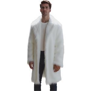 Colf Men's Winter Long Sleeve Turn Collar Faux Fur Coat Outwear Long Parka Jacket Overcoat (Large, White)