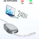 240W USB C to USB C Cable,PD 3.2 Retractable USB C Cable with Magnetic Slot for Travel,Car,5 Preset Length,Fast Charging for iPhone 17/16/15,iPad,MacBook,Galaxy S25/24,Grey,3.3ft,2pack