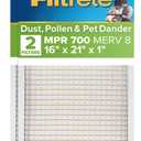 Filtrete 16x21x1 AC Furnace Air Filter, MPR 700, MERV 8, Tough on Pollen, Easy on Airflow, 3-Month Pleated 1-Inch Electrostatic Air Cleaning Filter, 2-Pack (Actual Size 15.69 x 20.69 x 0.81 in)