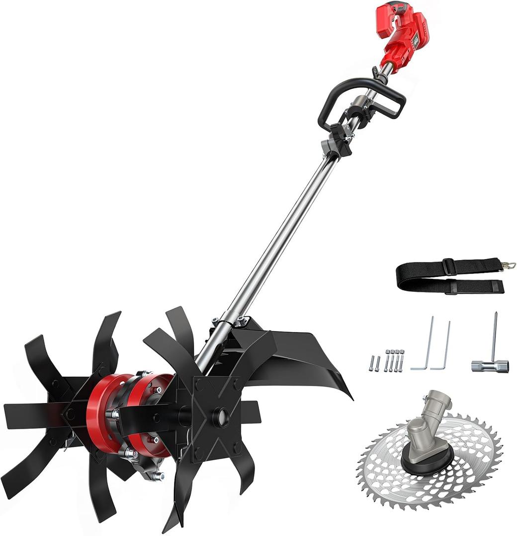 Cordless 2-in-1 Tiller Cultivator & Weed Wacker Compatible with Milwaukee 18V Battery (Tool Only), Ecarke Brushless Electric Garden Tiller Weed Eater, 9" Tilling Width 9.4" Depth for Soil Cultivation