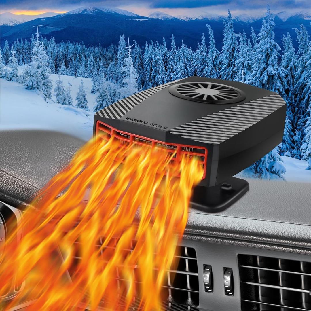 Car Heater,12V Fast Heating and Cooling Fan Portable Windshield Defogger and Defroster Plug into Cigarette Lighter for Car RV SUV (Black)