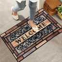 Welcome Door Mat, Washable Front Door Mat Outside Entrance with Non-Slip Rubber Backing 17x29''