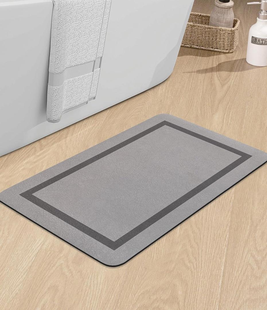 chakme Bathroom Mat Rugs 24x16, Ultra Thin Magic Mat Bath Rug Non Slip Bath Rugs Quick Dry Absorbent Bath Mats for Bathroom Floor, (Grey, 24"x16")
