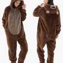Snug Fit Unisex Adult Onesie Pajamas, Flannel Animal Cosplay One Piece Halloween Costume hooded Sleepwear Homewear, XL
