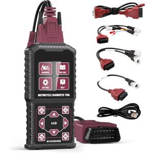 MR CARTOOL Motorcycle Diagnostic Tool OBD2 Motorcycle Fault Code Readers Scan Tool Motorcycle Code Reader Scaner Compatible with Yamaha 2/3/4P, Kawasaki 4-6P, Honda 4P, OBDIINot Applicable to Bike