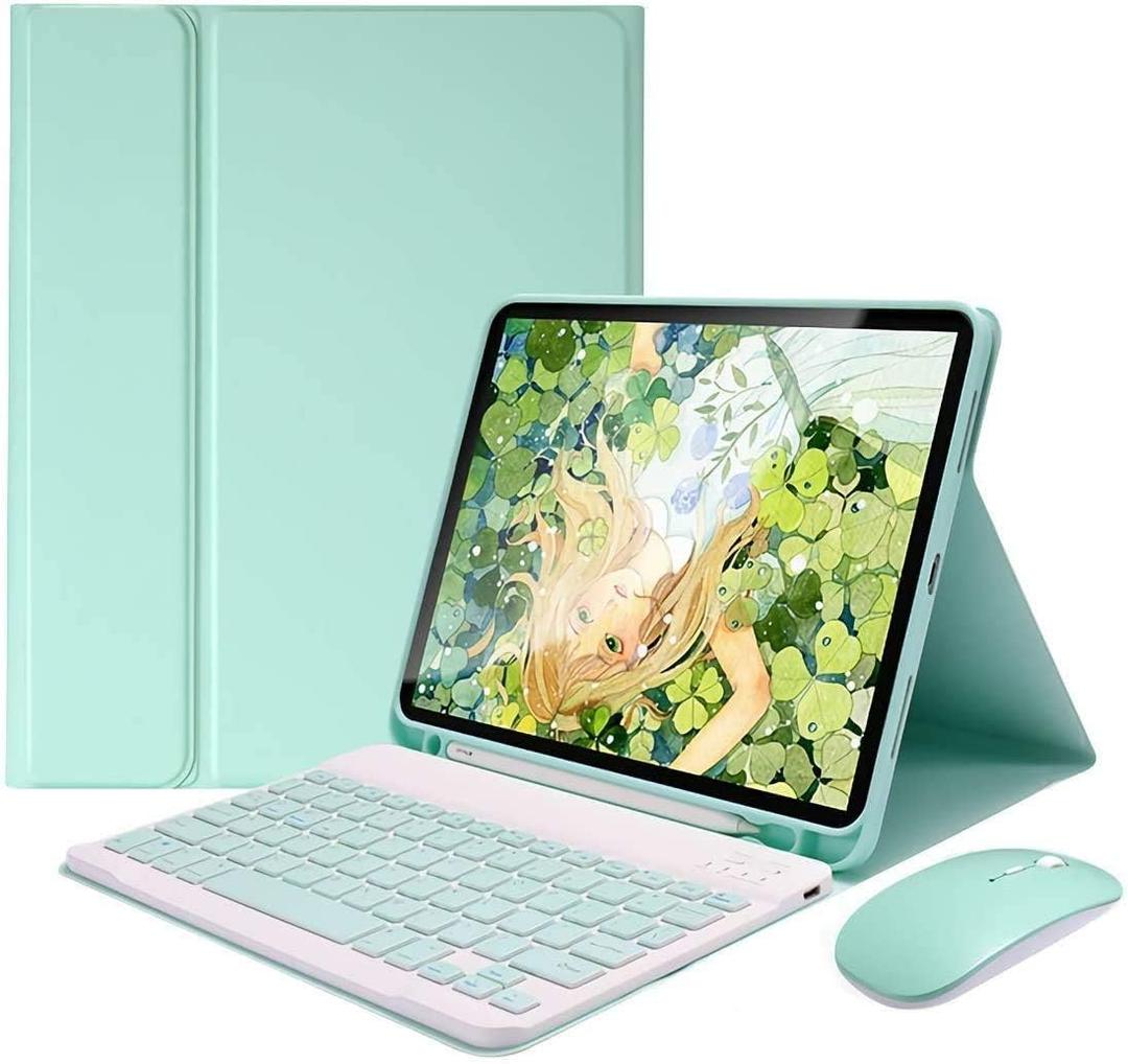 AnMengXinLing Keyboard Case for iPad Air 11 inch (M3 2025/M2 2024) with Mouse, Case for iPad Air 5th/4th Gen with Keyboard Cover with Pencil Holder, Green