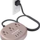 Brown Extension Cord with Surge Protected 1080J - 5 FT Flat Braided Extension Cord, 1625W Tan Extension Cord with 3 AC Outlet 4 USB (24W/4.8A), Compact for Brown Tan Wood Walnut Grain Desk Accessories