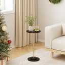 Round Side Table, Small Drink Table for Small Spaces, Modern Accent End Table with Metal Leg for Living Room, Bedroom, Corners, and Office (Black Marble)