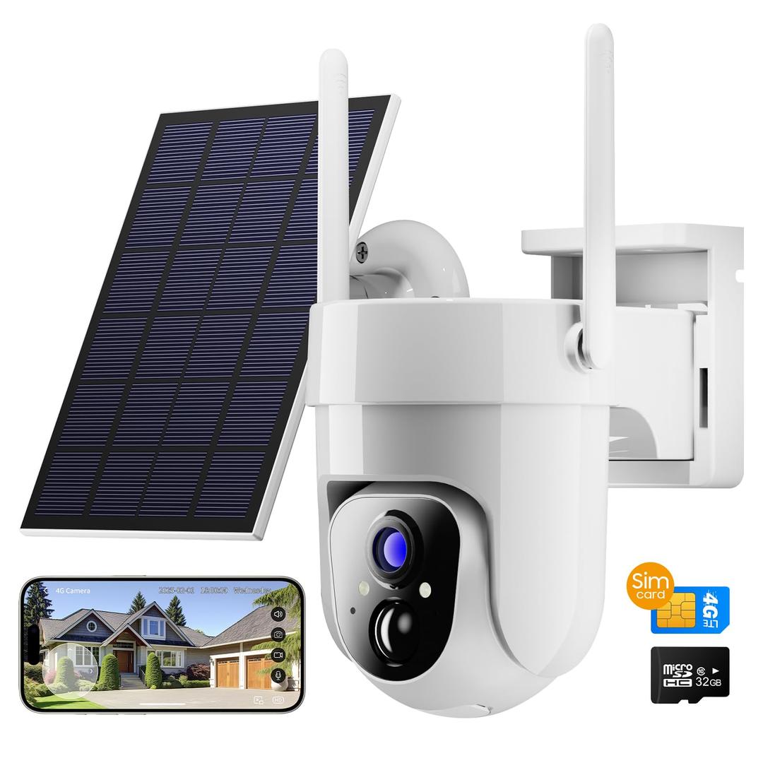 Camii 4G LTE Cellular Security Smart Camera No WiFi 360View 2K HD Cameras Outdoor Solar Battery Powered 2K Cam for Home Security Color Night Vision Motion Detection SIM Card/SD Card Storage