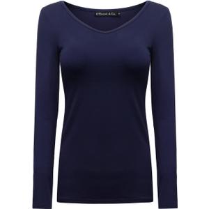 OThread & Co. Women's Long Sleeve T-Shirt V-Neck Basic Layer Stretchy Shirts, Size S
