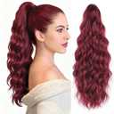 Ponytail Extension, 18 Inch Claw Clip Ponytail Extensions Wavy Ponytail Hair Extension for Women Fluffy Natural Synthetic Jaw Clip on Pony Tails Hairpiece for Daily Use (Wine Red)