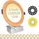 HiBay 4 Inch LED Recessed Lights, 1200LM 12W Eqv 150W, 5000K Dimmable Canless Recessed Lighting Fixtures, Wood Grain Wafer Downlights Rustic Farmhouse Style, 12 Pack