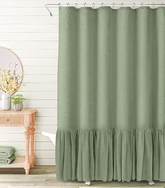 Awellife Farmhouse Shower Curtain Ruffle Linen Textured Boho Shower Curtain for Bathroom, Beige 72" W x 72" L