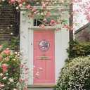 Deroro Welcome Spring Summer Geranium Flower Front Door Sign, Pink Floral Chair Buffalo Plaid Wood Door Hanger Outdoor Outside Porch Decor, Farmhouse Wooden Wreath Indoor Wall Hanging Decoration