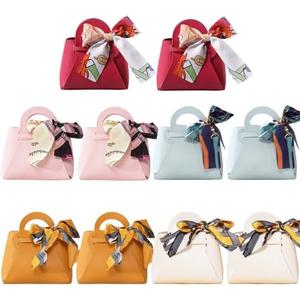 HOSDZOU 10 Pack Leather Wedding Candy Gift Bags,Party Favor Bags Box,Mini Purses Party Favors,Purse Gift With Handle Reusable Festivals Boxes For Birthday Christmas Halloween (C)