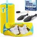 Shoe Washing Machine Bag –2 Pcs Reusable Laundry Shoe Bag with Brush & Shoe Trees, 360° Deep Cleaning Sneaker Washing Machine Bag, Fits All Shoe Types & Sizes (Yellow, 14.8 × 7.4 Inches)