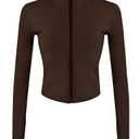 Lviefent Womens Lightweight Full Zip Running Track Jacket Workout Slim Fit Yoga Sportwear with Thumb Holes (Brown-M)