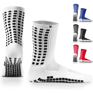 LUX Anti Slip Soccer Knee Socks,Non Slip Football/Basketball/Hockey Sports Grip Socks (White)