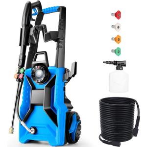 Electric Pressure Washer 5000 PSI 4.0 GPM Adjustable Pressure, Power Washers Electric Powered with 33ft Pressure Hose, 4 Nozzles and 500ml Foam Cannon, Powerwashers for Home, Car, Blue (1800W)