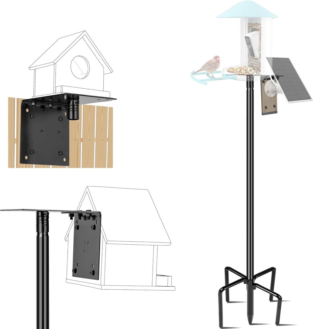 Ottsuls Bird Feeder Pole, 109 Inch Heavy Duty Bird House Pole Kit for Outdoors, with 5-Prong Base Feeding Station for Wild Birds Watching, Adjustable Feeder Stand (House Not Included) (109-1pack)