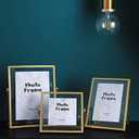 Set of 3 Retro Glass Photo Frame Metal Geometric Picture Frame Metal Floating Glass Artwork Picture Frame For Photos, Plant Specimen Tabletop Display, Includes 4" x 4", 4" x 6", 5" x 7" (Gold)
