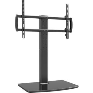 Universal Swivel TV Stand/Base Table Top Stand 40 to 86 inch TVs 110 Degree Swivel, 5 Level Height Adjustable, Heavy Duty Tempered Glass Base, Holds up 132lbs Screens, HT04B-003