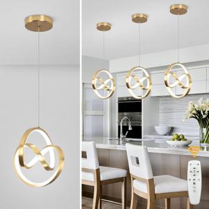 3000~6000K Modern Pendant Light Fixtures, LED Pendant Lights Kitchen Island Lighting Adjustable Height Gold Hanging Lights for Dining Room Kitchen Bedroom, 1Pack