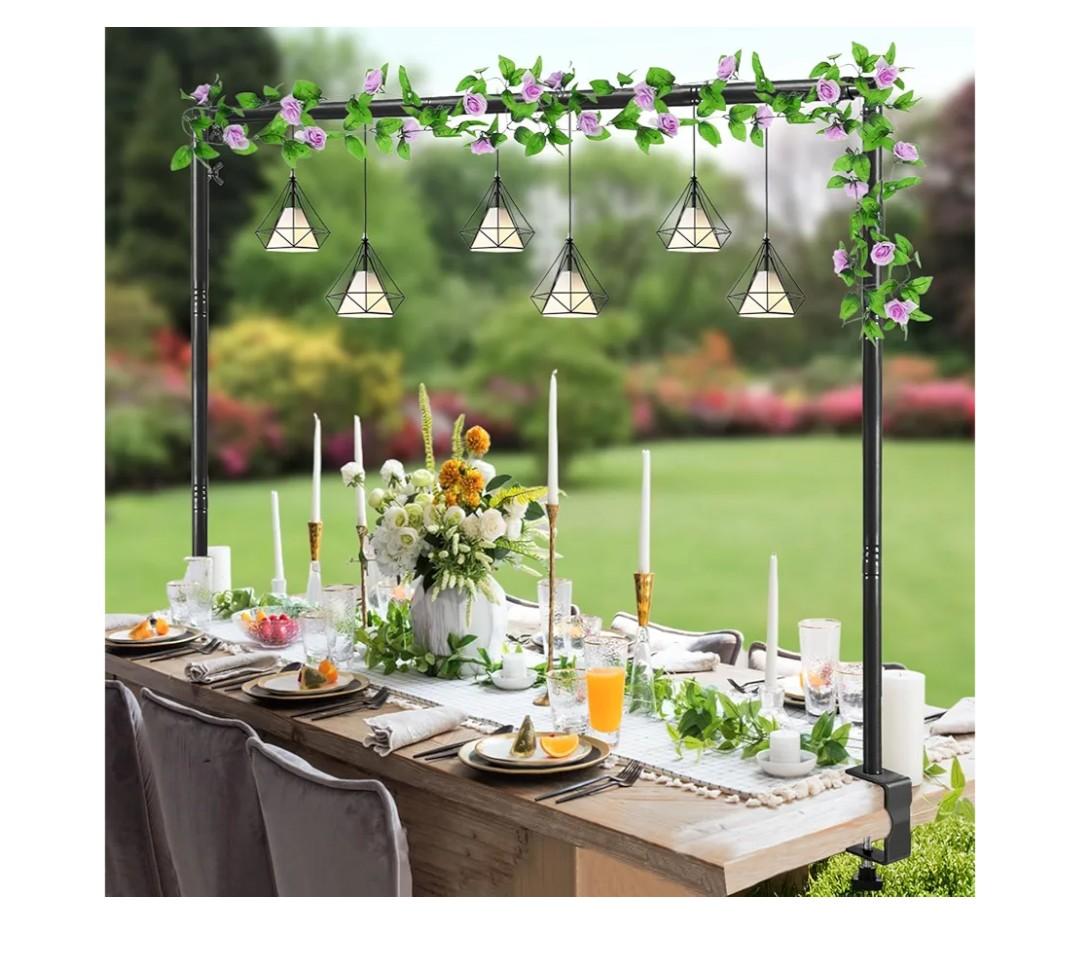 Over The Table Rod Stand with Clamps Adjustable 31"-110" Length 31"-64" Height, Table Balloon Arch Stand for Wedding Valentine Engagement Party, Black Table Arch Frame Hanging Decor Rod