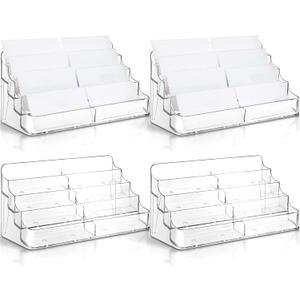 Jutom 4 Pcs 8 Pocket Acrylic Business Card Holder 7.68 x 3.43 x 3.82 Inch Multi Business Card Holder Display Clear Stand Card Organizer for Desk Literature Flyer Pamphlet
