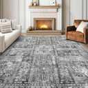 Vintage 9' x 12' Washable Area Rug - Stylish Indoor Rug for Living, Dining or Bedroom - Lightweight Carpet with Non-Slip Backing - Foldable for Easy Placement and Maintenance - Grey (9' x 12' (Rectangular), Vintage-grey)