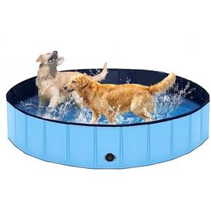 Foldable Dog Pool, Lexda Hard Plastic Shell Pet Swimming Pools for Large Dogs, Collapsible Plastic Pet Pool, Portable Bathing Tub for Dogs (63x12inch)