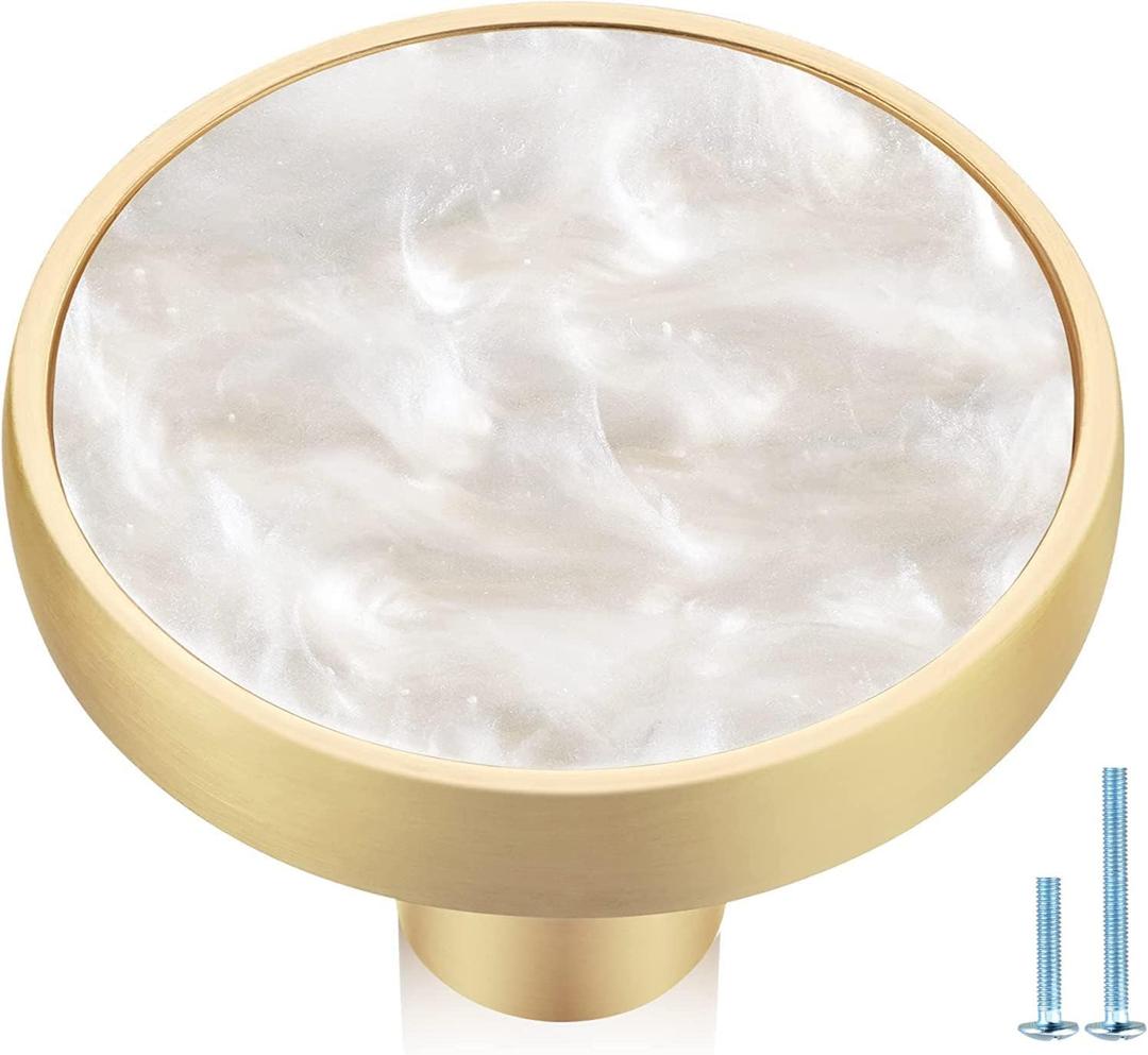 6 Pack Pearl Gold Cabinet Drawer Knobs,1-1/4 Decorative Round Drawer Pulls,Brushed Brass Furniture Hardware for Kitchen,Bathroom,Closet,Cupboard Door