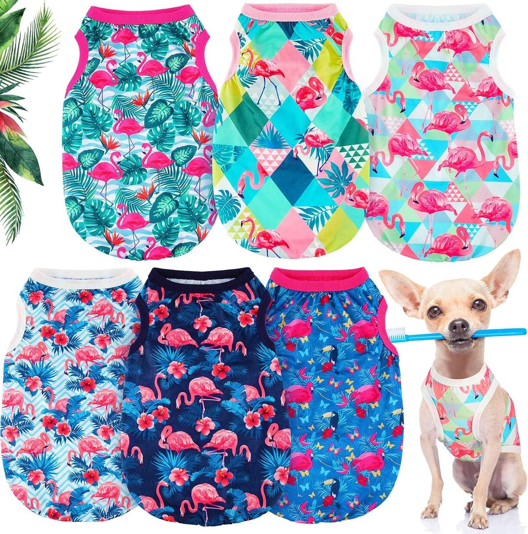 6 Pack Dog Shirts Summer Clothes for Dogs Cute Flamingo Hawaiian Pet Dog Shirt Outfits Sweatshirts Breathable Sleeveless Vest Apparel for Pets (Small)