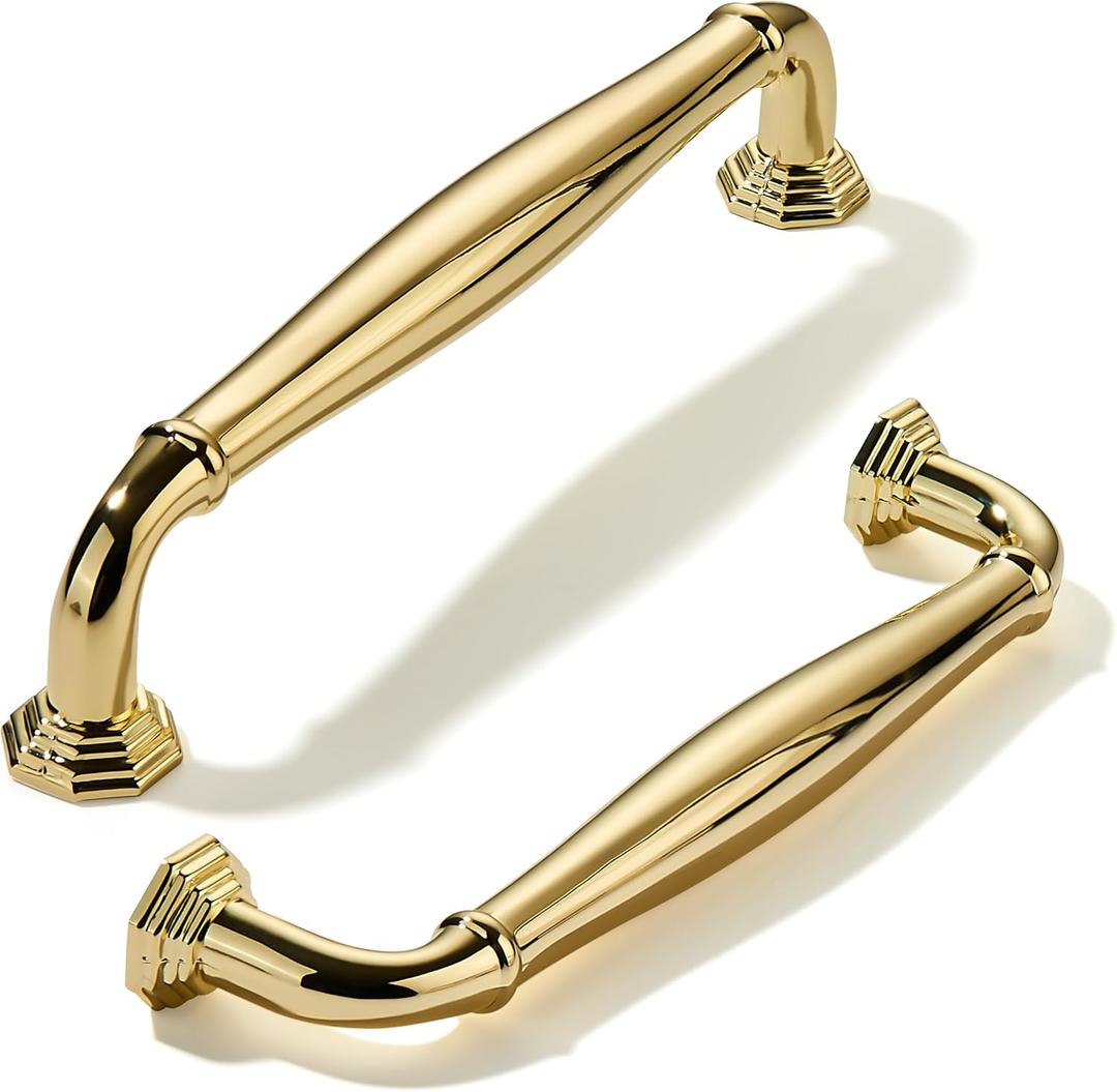 Khtumeware 10 Pack 5 Inch(128mm) Polished Brass Cabinet Pulls Unlacquered Gold Cabinet Handle Heavy Duty Solid Cabinet Hardware for Cupboard Drawer Pulls Dresser Handle