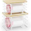 2 Pack Stackable Storage Kitchen Laundry Pantry Organizers,Trash Bag Holder Wall Mount,Garbage Bag Dispenser with Bamboo Top,White Large and Small