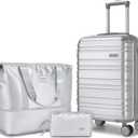 LARVENDER Carry on Luggage Sets 3 Piece, 20inch Suitcase Set, Glossy Silver