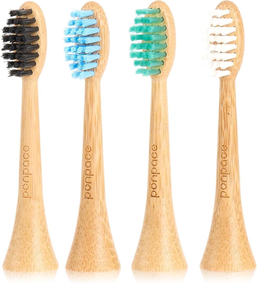 Bamboo Toothbrush Heads Compatible with Philips Sonicare, Soft Castor-Oil Bristles, Biodegradable Toothbrush Replacement Heads, Eco-Friendly & Daily Cleaning