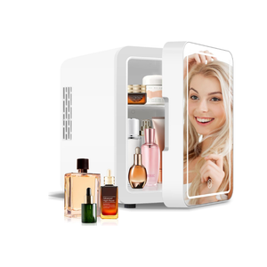 Portable Mini Fridge for Skincare Beauty Cosmetic Makeup, 4-Liter Thermoelectric Cooling and Warming Skin Care Refrigerator With Mirrored Door and Dimmable LED Light, White