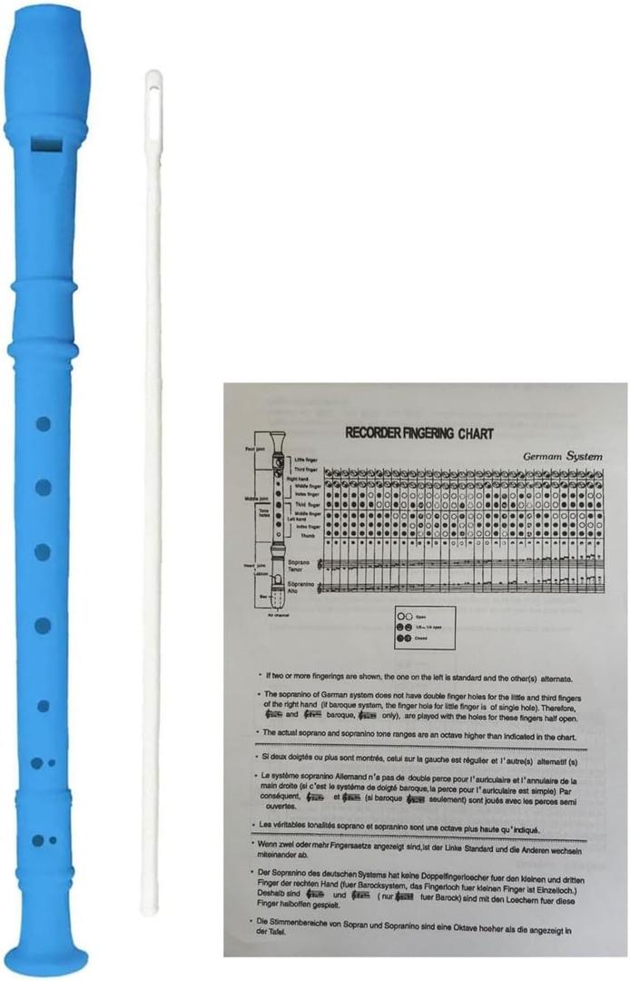 Soprano Recorder 8 Hole Classic German Style Descant Flute Musical Instruments + Cleaning Rod + Instruction for Beginners School Graduation Gift (Blue)