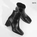 IDIFU IN3 Ankle Boots for Women Square Toe Short Heeled Booties GoGo Chunky Block Heel Dress Boots Comfortable Fashion Cute Fall Booties (8.5, Black Pu)