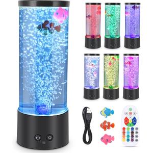 Bubble Fish Lamp Ocean, Fake Fish Tank Aquarium Lamp with 7 Color Changing Table LED Night Light for Adults Kids Home Office Decor Christmas Gifts (with 3 Fishs)