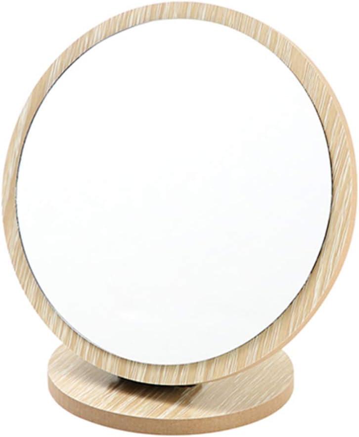 Aestivate Round Compact Table Mirror - Standing Wood Framed, 90 Degree Rotating for Makeup & Cosmetic