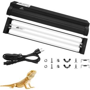 T5 10.0 UVB Reptile Light Fixture Combo Kit, 8W High Output UVA UVB Light with Upgraded Wider Alloy Reflector for Bearded Dragons Lizards Tortoises and Other Desert or Tropical Reptiles (12.5Inch)