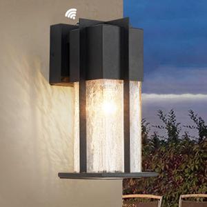 Dusk to Dawn Wall Light, Modern Outdoor Wall Lighting with Crackle Glass, Exterior Wall Mount Light Fixture with Sensor, Outdoor Lights for House, Garage, Front Door Light, Black